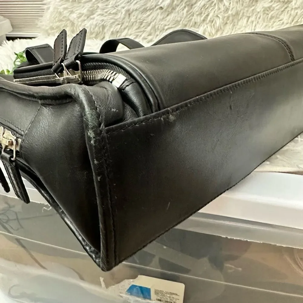 Levenger Black Leather 16” Slim Organizer Briefcase‎ Shoulder Hand Bag